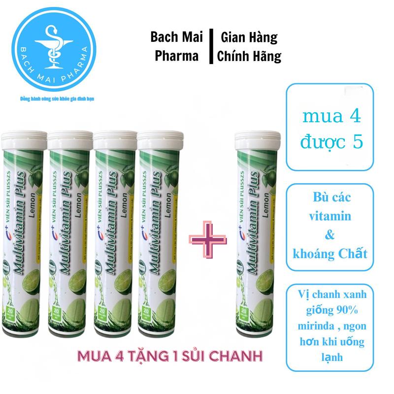 C sủi vị Chanh xanh - viên sủi Multivitamin Plus lemon bổ sung các loại vitamin & khoáng chất combo 4 lọ thêm 1 lọ