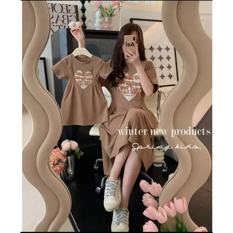 Trang Phục Mùa Hè, Phong Cách Hàn Quốc, Thường Ngày, Thiết Kế Tình Yêu Tiếng Anh, Quần Áo Mẹ Và Con, Cạp Cao, Váy Mẹ, Phong Cách Hợp Xu hướng Thích Hợp Cho Trang Phục Mẹ Và Con 4