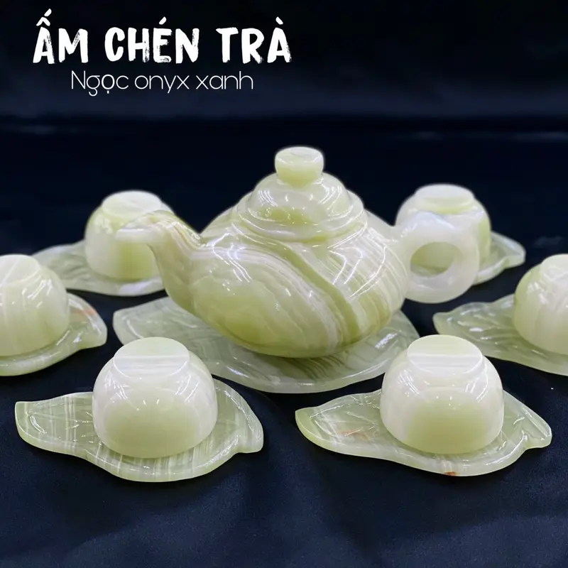 Bộ ấm chén trà đá ngọc onyx xanh 4