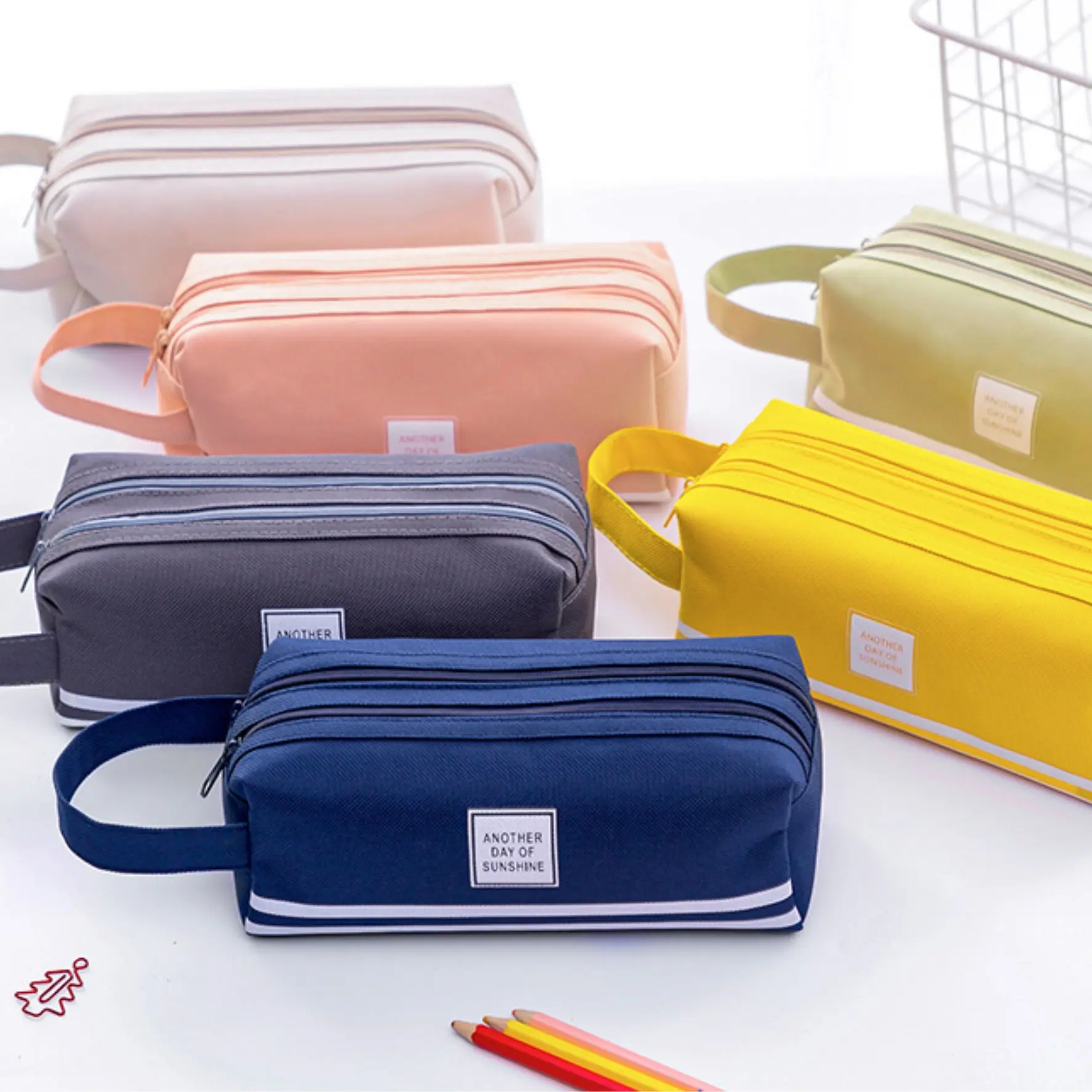 KOTAK PENSIL KAIN POLOS ANOTHER SUNSHINE | TAS MULTIGUNA | TAS KOSMETIK Alat Kanvas Sekolah  Stationery  Kantor Hijau Kuning