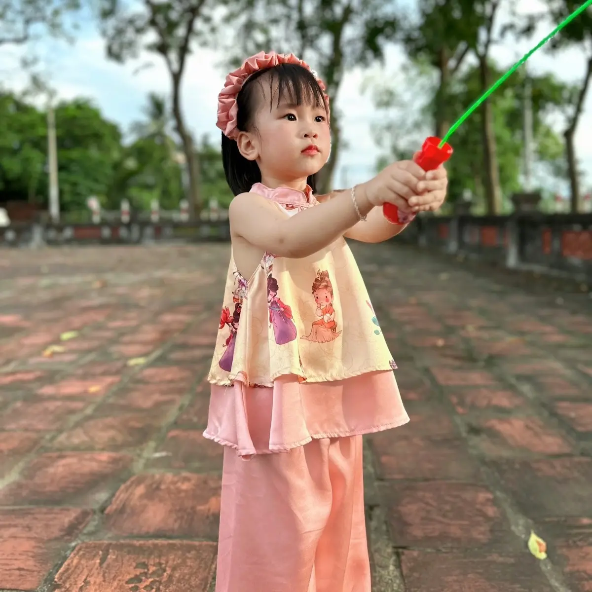 [Vani Kids ] Sét Bộ Áo Yếm TẾT 2 Lớp Phối Quần Xuông 2024 Cho Bé Gái (Kèm Bờm )