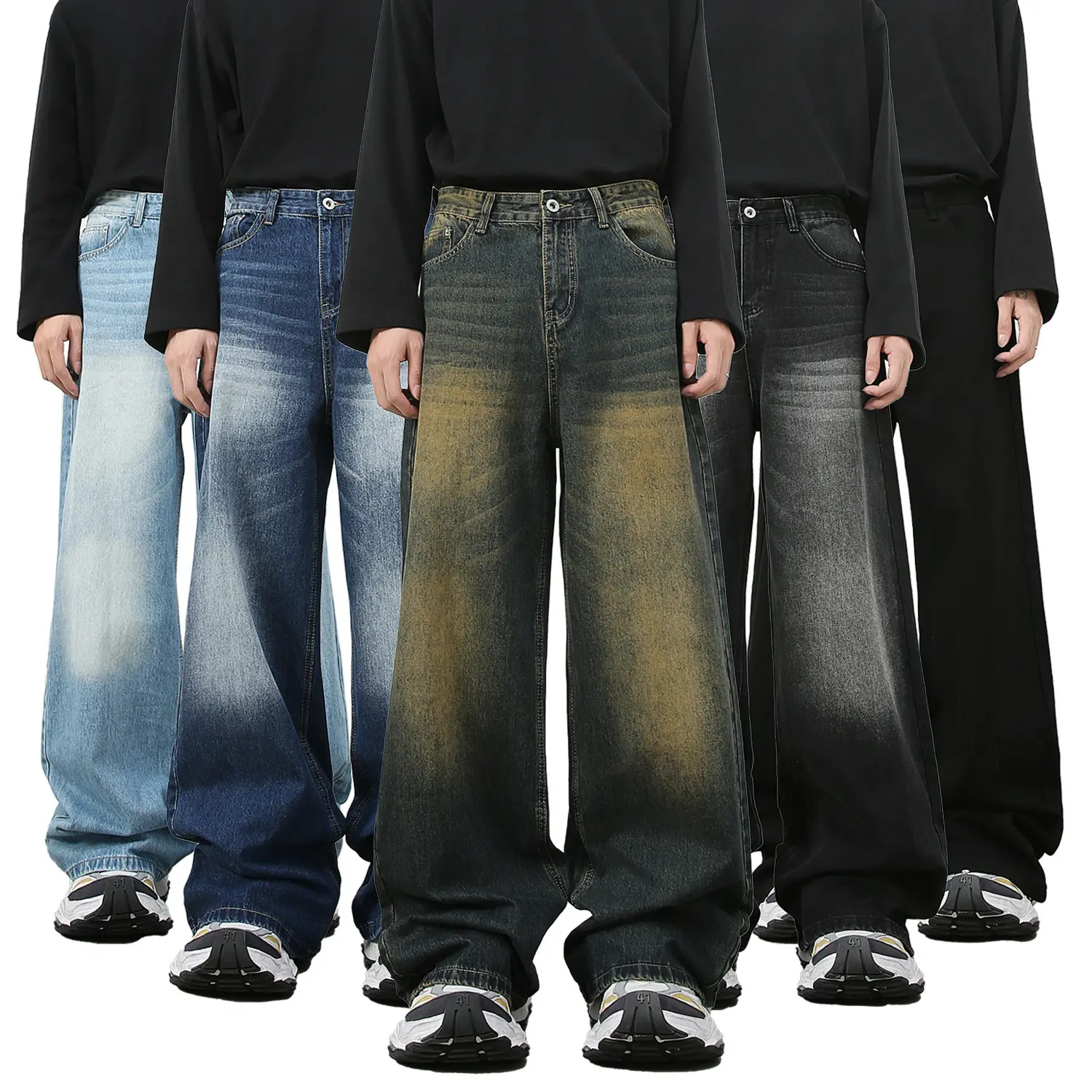 Cowboy Jeans Men |   New Vintage American Loose Fit Denim Pants - Washed Straight/Baggy Trousers, Casual Streetwear (Trendy & Unisex)