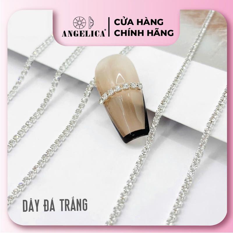 Dây đá Trắng dài 1M - Đính kết sẵn - Tiện lợi, Dễ dàng Design - ANGELICA Nữ Women Sơn Gel