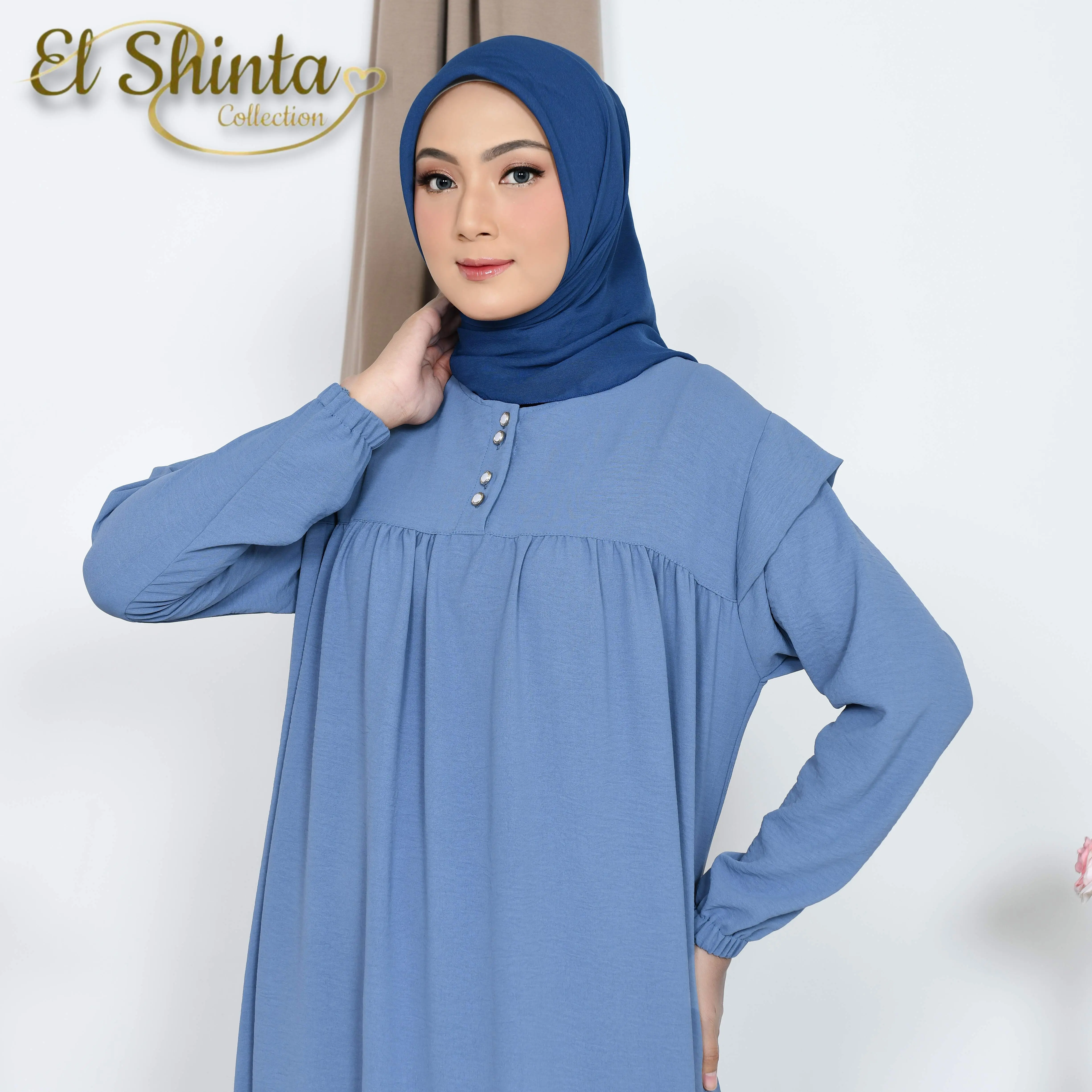 Jaafira Dress  Gamis Crinkle Airflow  Variasi Kancing all Size Fit XL By El Shinta Collection
