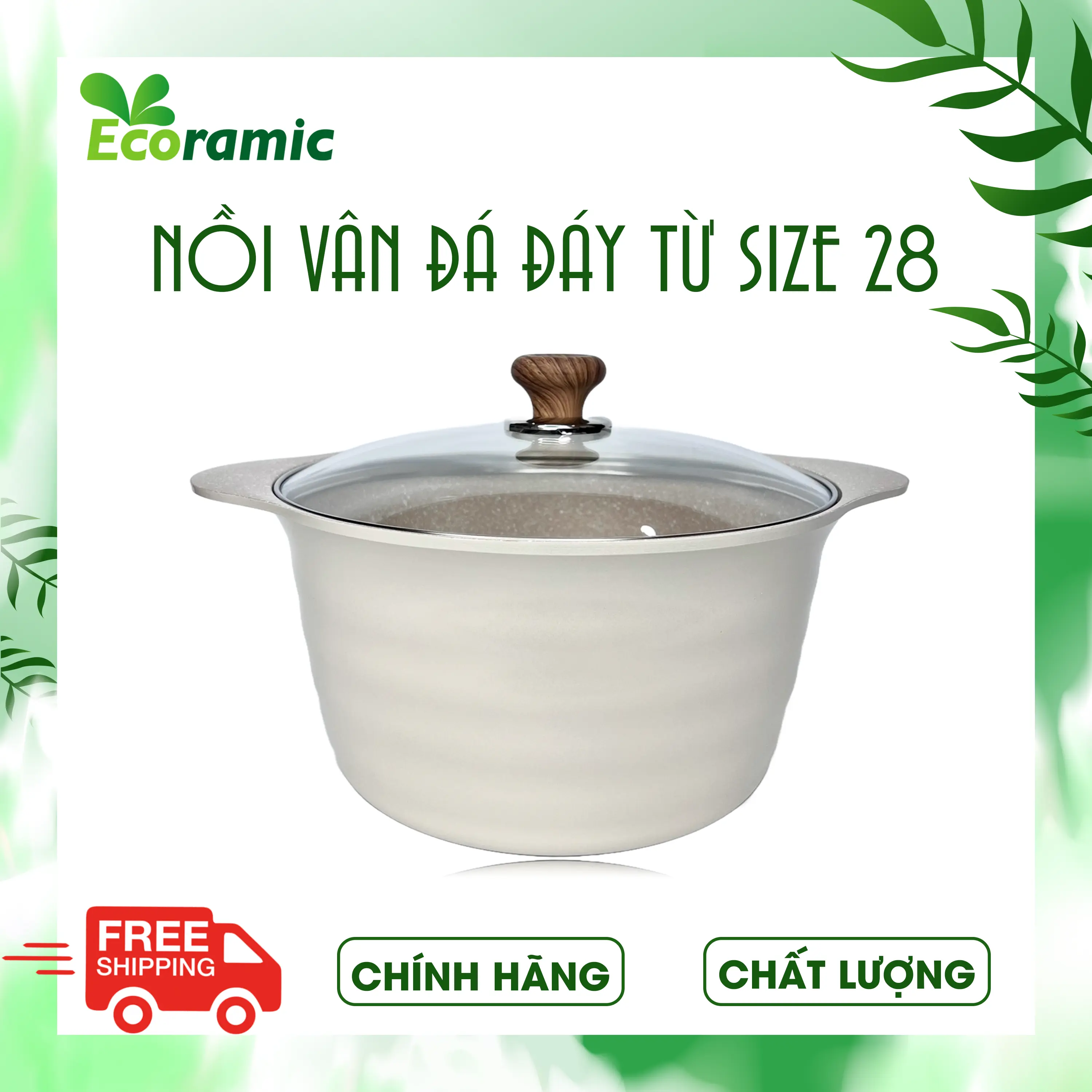 Nồi Vân Đá Đáy Từ Ecoramic - Size 28cm - Chống Dính Cao Cấp - Luộc Gà