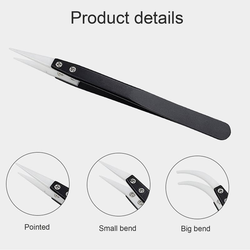 Ceramic Clips Reverse Tweezers Anti-static Insulated 3PCS Straight Curved Clips 6