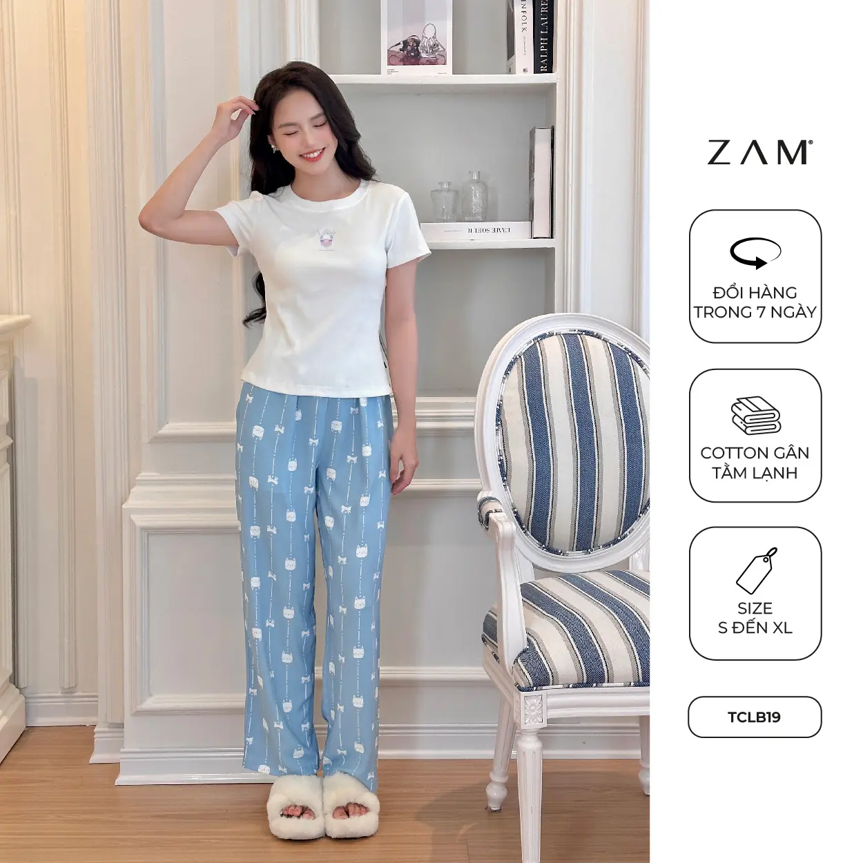 BỘ MẶC NHÀ MẸ & BÉ SHE BY ZAM - TCL - BỘ NGẮN TAY QUẦN DÀI COTTON & TẰM LẠNH HOẠ TIẾT Women