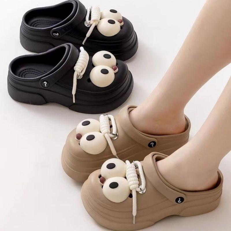 Giày Sục cross Nữ đế 5cm chất liệu eva hình đôi mắt to vô chi thắt dây DéP Có Quai Shoes Sandal