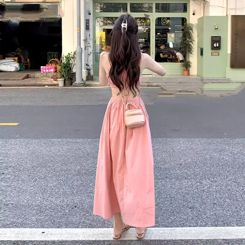 Gaun tanpa punggung leher halter gaya Korea baru Casual Wanita 4