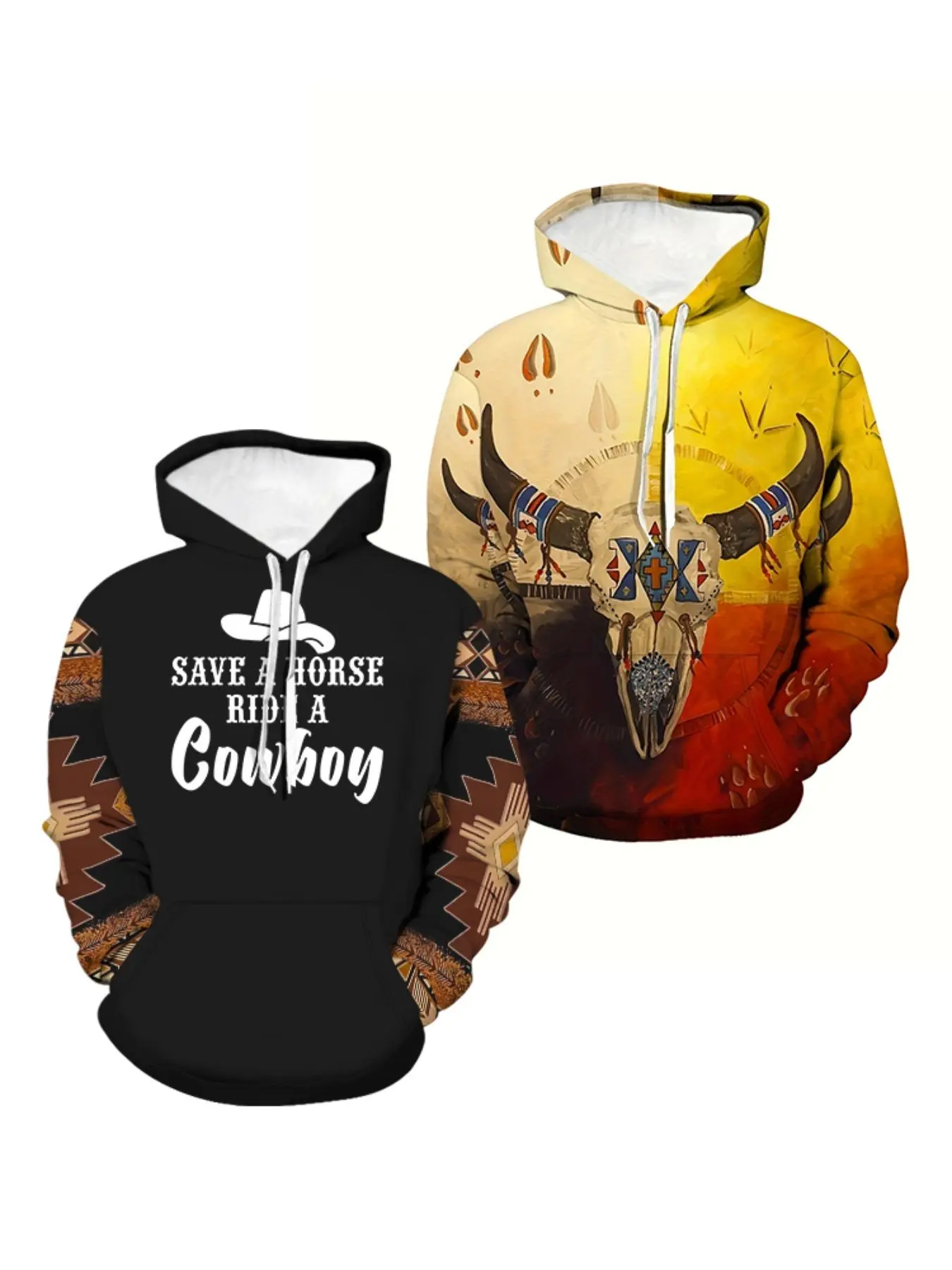 Men's All Over Print Hoodie, Casual Regular Fit Western Cowboy Hooded Sweatshirt for Daily Holiday Outdoor Wear, Cowboy Clothing Men, Men Clothes for Fall & Winter