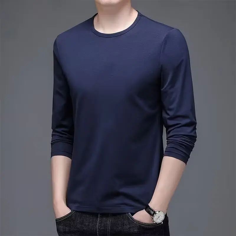 T Shirt for Men Fashion Brand Ins Cotton Loose Long Sleeve Men's Top Clothing Coat round Neck Loose Pullover Autumn and Winter All-Matching National Fashion