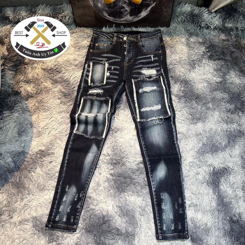 Quần jeans DSQ ( bản đẹp ) họa tiết rách mèo cào gối xuống , fom chuẩn ống côn full size 28-32