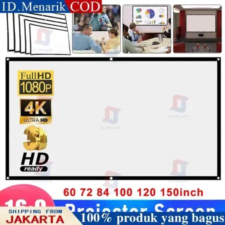 Layar Proyektor Putih | White Screen | Poly Syntetic Waterproof 16:9 Simple Layar Projector Screen Portable Original 265CM*150CM