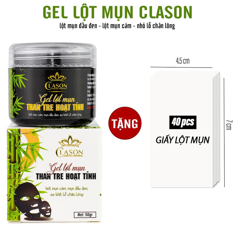 Gel lột mụn than tre hoạt tính Clason giúp lột mụn đầu đen mụn cám chăm sóc da mặt sạch mụn 50gr tặng 40 miếng giấy