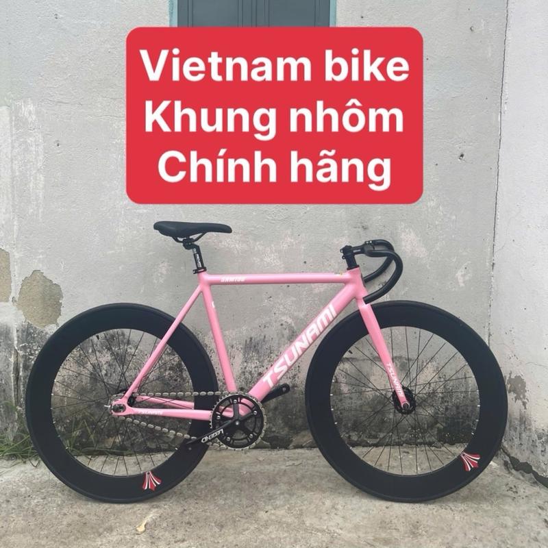 Xe đạp thể thao Fixed gear tsunami khung nhôm màu  Hồng phấn ( kèm strap và dụng cụ lắp ráp) Gắn Xe Đạp Đạp Xe Đạp Sports