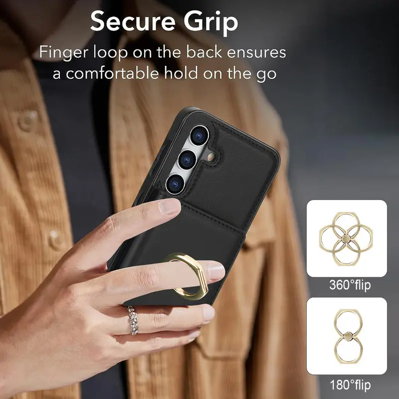 Magnetic Ring Holder Design Phone Case with Card Slot, 1 Count Shockproof Phone Protective Cover Compatible with Samsung Galaxy A55/A35/A25/A12/A15 6