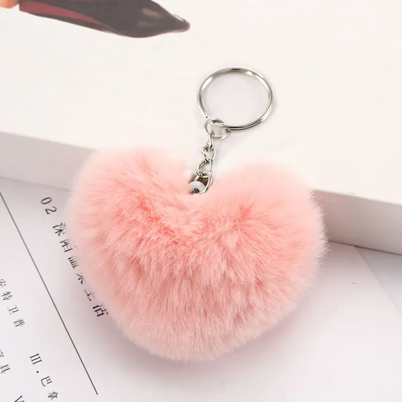Dây Chuyền Chìa Khóa Pom Pom, Mềm Mại Và Bồng Bềnh, 8CM, Hình Trái Tim, Làm Bằng Bóng, Thích Hợp Làm Quà Tặng Cho Phụ Nữ, Móc Chìa Khóa Thỏ Giả, Phụ Kiện Xe Hơi Và Túi Xách, Vòng Chìa Khóa