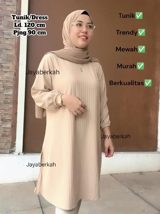DRESS TUNIK OVERSIZE HORNET LENGAN KARET PANJANG 90 CM Hitam Cokelat Navy