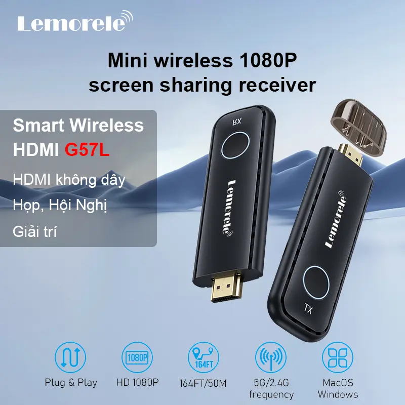 Bộ Thiết Bị Kết Nối HDMI Không dây G57L Lemorele Smart Wireless HDMI Nhỏ gọn tiện lợi hình ảnh chất lượng đầu ra 1080P/60Hz 0