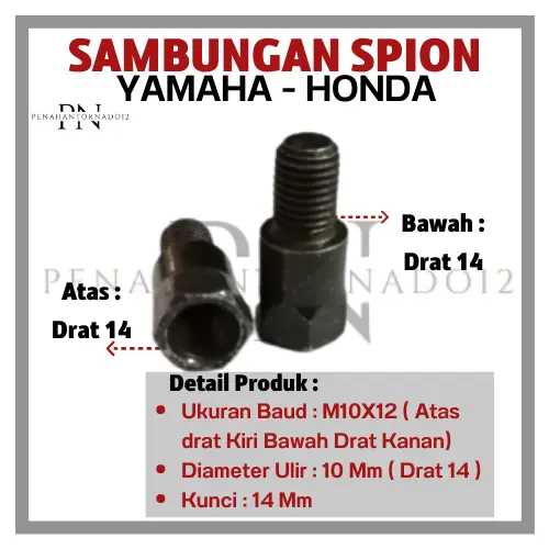 Baut Sambungan Spion Yamaha Ke Honda Baut 14 Atas Ulir Kiri Bawah Baud 14 Ulir Kanan Peninggi Spion Adaptor Sambungan Spion 1