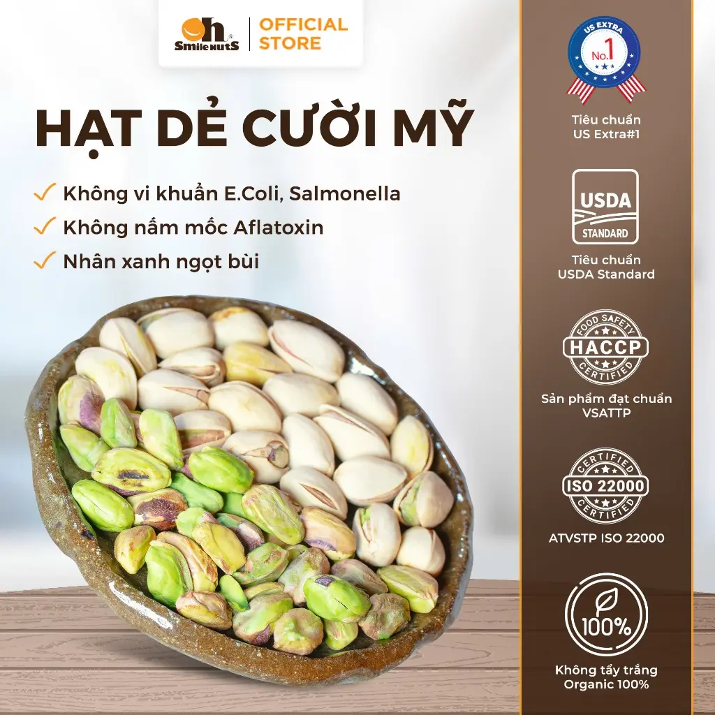 Hạt Dẻ Cười Mỹ Không Tẩy Trắng Rang Muối Hồng Himalaya/Rang Mộc Oh Smile Nuts Hộp - Nhập Khẩu Từ Mỹ