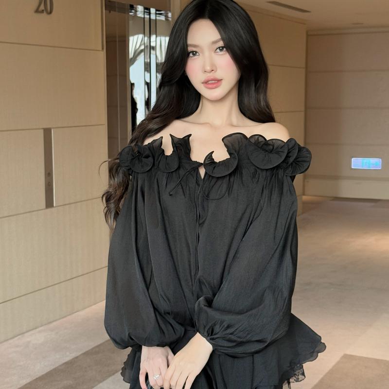 Đầm thiết kế cổ sóng bèo tầng dáng xoè PL Clothing 4