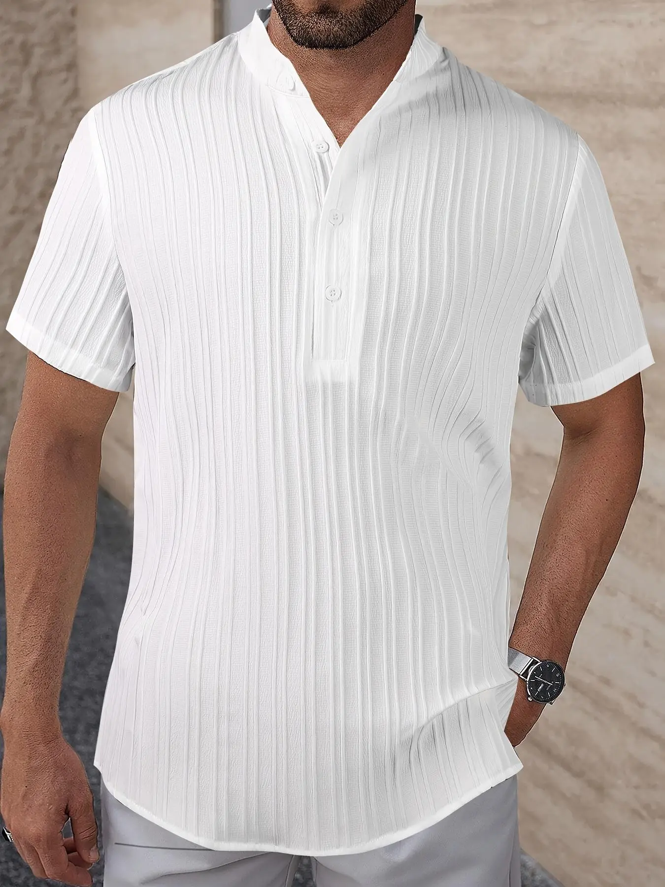Men's Solid Color Polo Shirt, Regular Fit Casual Short Sleeve Half Button Top for Summer, Fashion Men's Clothes for Daily Wear