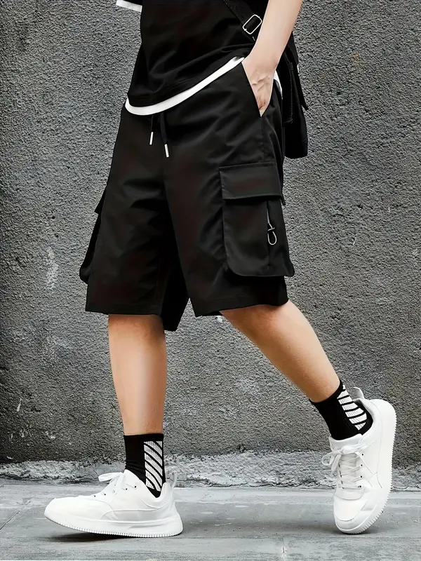 Men's Solid Color Cargo Shorts, Regular Fit Casual Fashion Comfy Breathable Shorts for Daily Wear, Men's Bottoms for All Seasons, Tropical 3