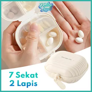 Pill Box Mini Travel Case 7 Sekat Putih Zipper Kedap Anti Lembab Kapasitas Besar Untuk Obat Aksesori