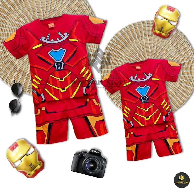 Baju Kostum Ironman Anak Laki Lengan Pendek Terbaru Pakai Topeng fashion Motif 3