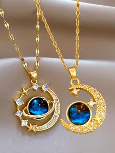 Collar con colgante de diseño de estrella y luna, Joyería de moda para fiestas, Decoración diaria de ropa, Joyería comodín y exquisita para regalo de cumpleaños