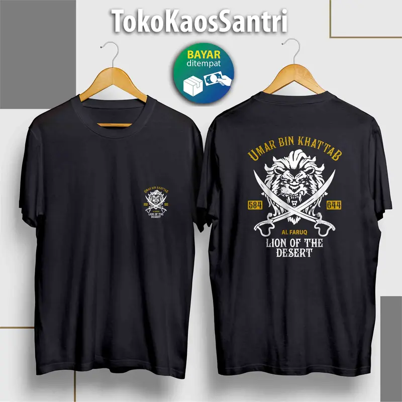 kaos distro santri Umar bin Khattab The lion of the desert Katun Santai dakwah muslim islami fashion terbaru viral tshirt cotton combed polos kata-kata Hitam Navy Custom Hijau 2