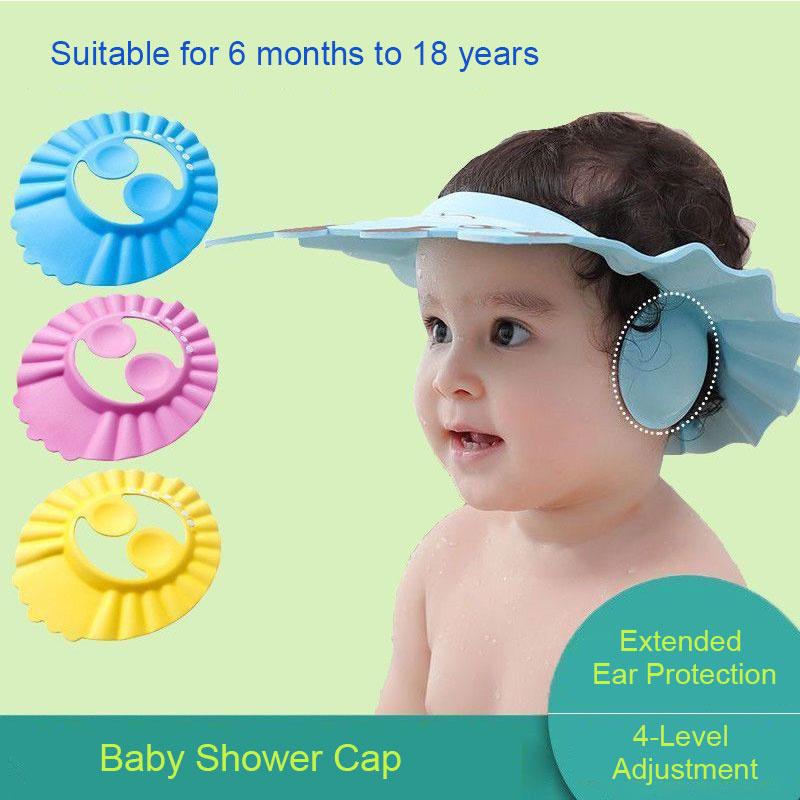 Topi Mandian Bayi, dengan Pelindung Telinga, Bahan Silikon Kalis Air ...