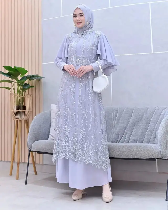 Clarissa Dress Inner + Outher Brukat Premium Free Belt / Gamis Brukat Aplikasi Mutiara Busui Friendly / Gamis Kondangan Lebaran Mewah Elegant Simple By AM Ceruty Muslim 2