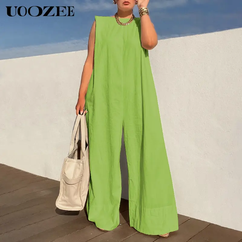 UOOZEE Women's Solid Color Sleeveless Wide Leg Jumpsuit – Basic Style Simple and stylish, highlighting the daily elegance of modern women 3