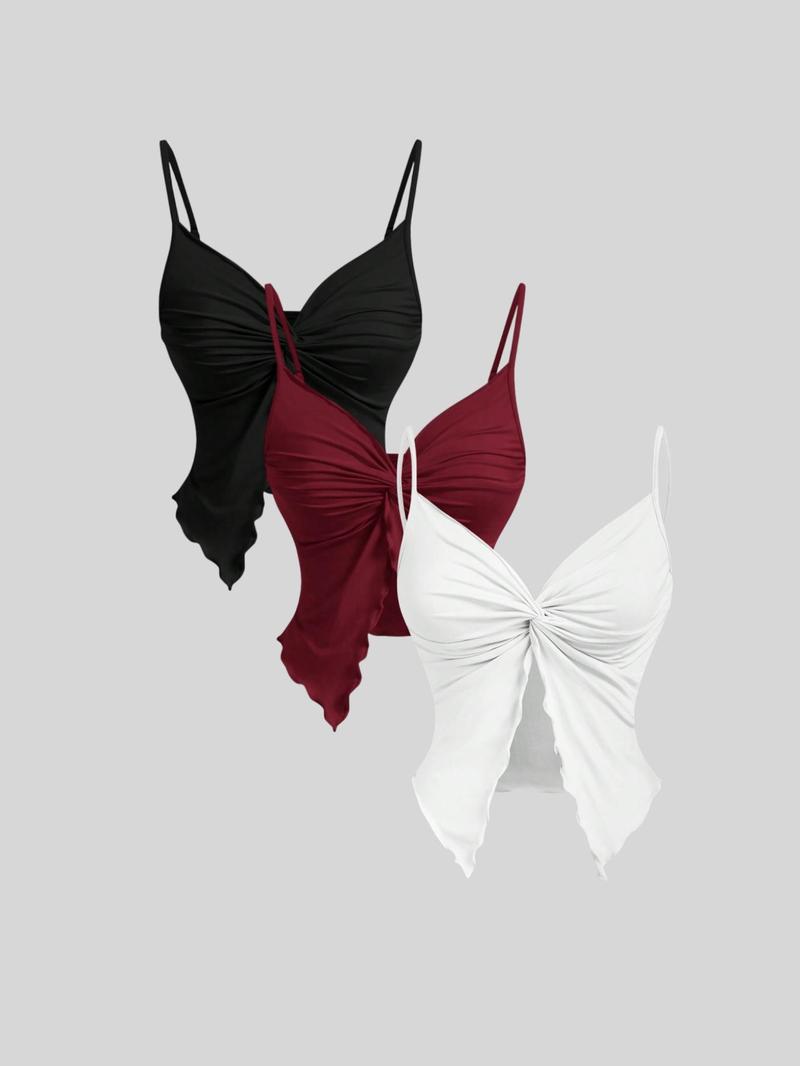 Product Introduction of Women's Solid Butterfly Sleeve Tie Shoulder Cami Top, Casual Adjustable Spaghetti Strap Top for Summer, Ladies Clothes for Daily Wear 1