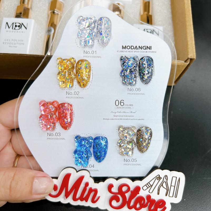 Sét sơn gel nhũ khổng tước 6 màu Modengni - kèm bảng màu làm nail
