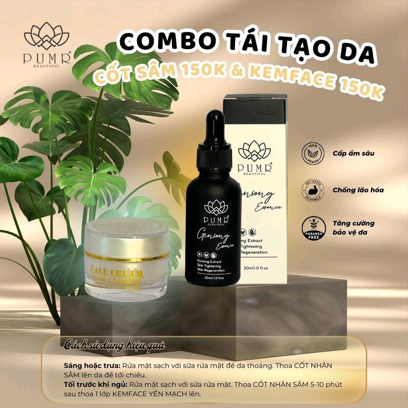 COMBO TÁI TẠO CỐT NHÂN SÂM size 30 ml & KEM FACE YẾN MẠCH PUMR tái tạo có bong nhẹ da giành cho da mặt Làm Đẹp Da