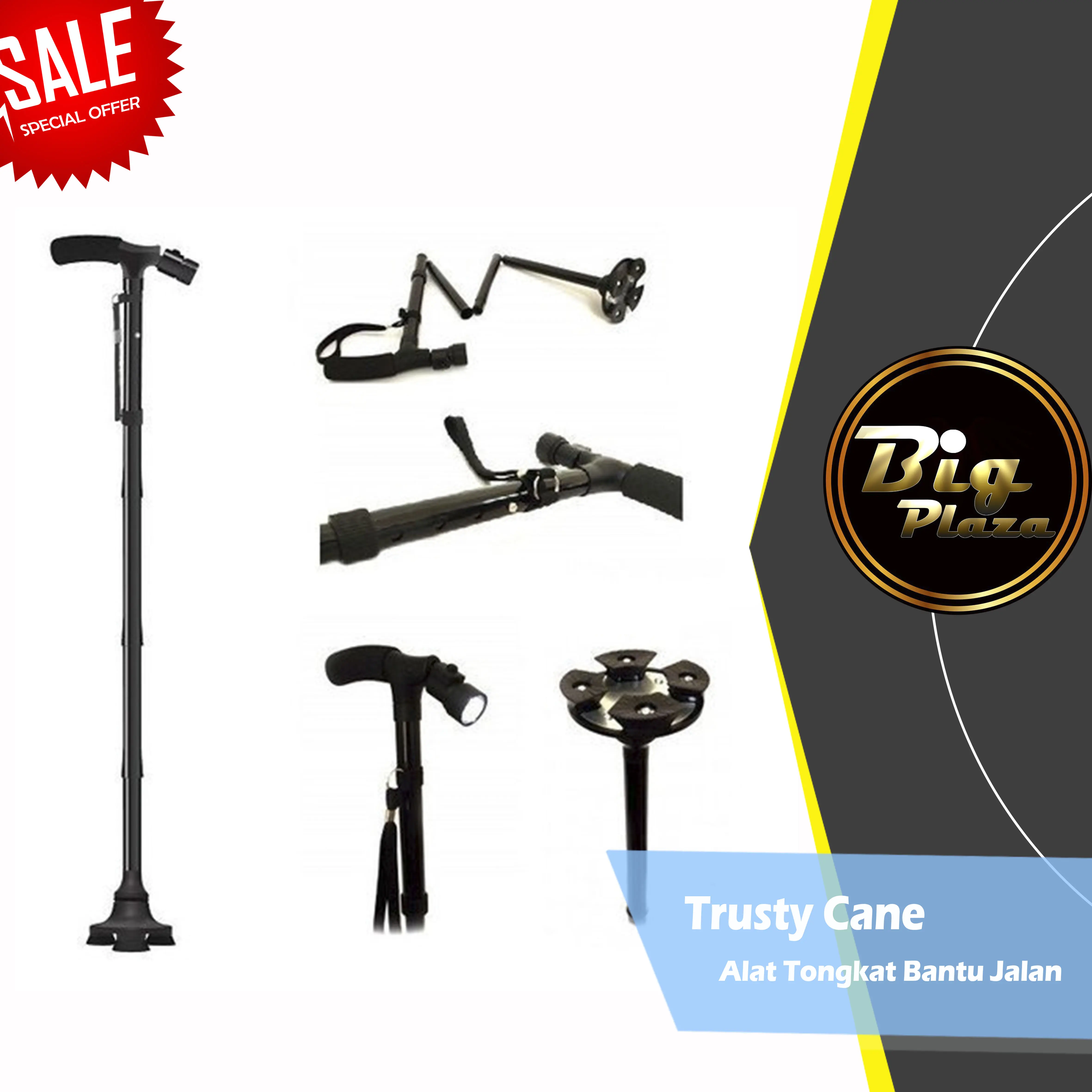 Trusty Cane Alat Tongkat Bantu Jalan Manula Lipat Lampu LED 0634