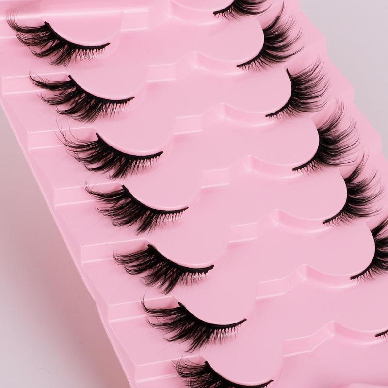 Product Introduction of Natural Half Cut False Eyelashes, 7 Pairs Wispy Cat Eye Look Faux Lashes, Volumized False Eyelashes for Women and Girls Eye Makeup Enhancement, Thick Volume 3