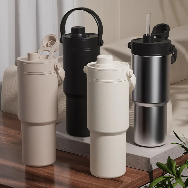 Thép không gỉ gốm cách nhiệt cốc với ống hút đôi uống cà phê cốc xách tay Vận chuyển trong vòng 24 giờ