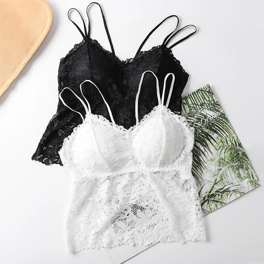 Đồ Lót Hai Dây Ren, Dành Cho Trang Phục Nữ, Hở Lưng, Đệm Ngực Có Thể Tháo Rời Kiểu Đẩy Lên, Một Mảnh, Lưng Đẹp, Áo Ngực Đồ Lót Hai Dây Voi Bra Women Top Trắng