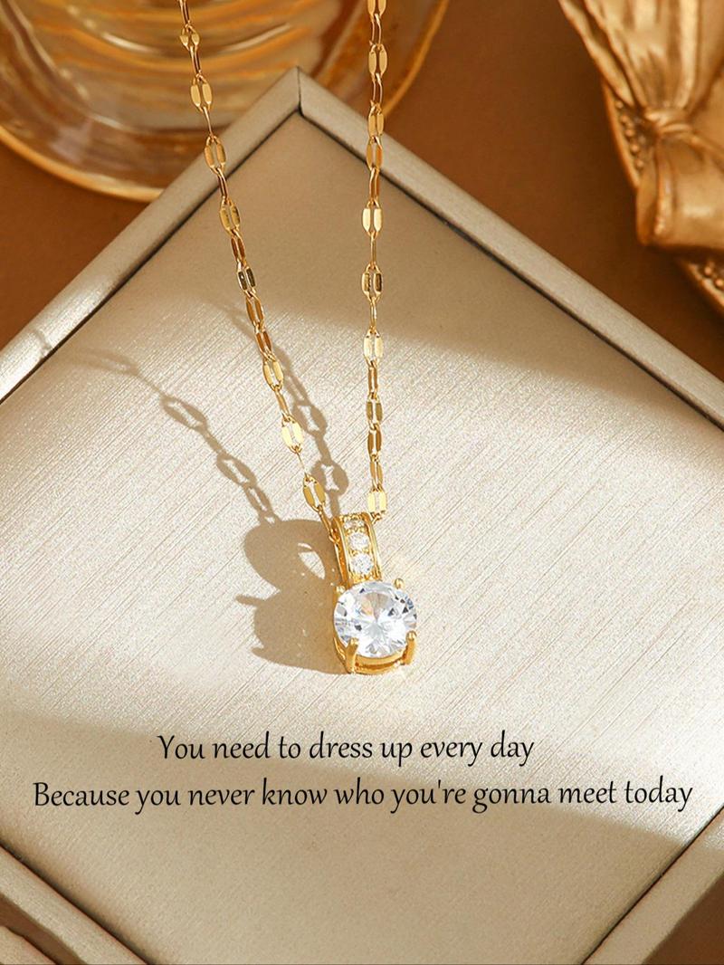 Product Introduction of Women's Elegant Round Rhinestone Pendant Necklace, Exquisite Trendy Pendant Necklace, Chic Jewelry As Gift for Girlfriend 2