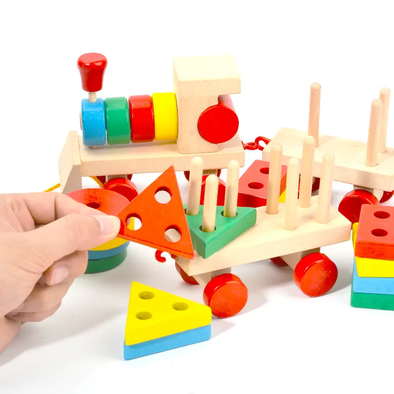 Tàu Hỏa Kéo Gỗ Thả Hình Khối Cho Bé Montessori  Đồ chơi Gỗ Giáo Dục An toàn Thông Minh 2