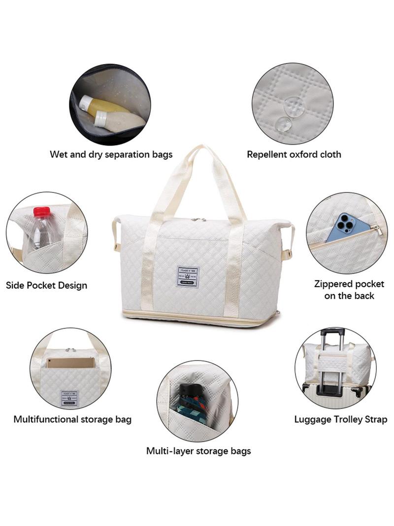 Product Introduction of Waterproof Letter Label Decor Large Capacity Travel Bag Set, Dry & Wet Separation Duffel Bag & Toiletry Bag, Lightweight Travel Bag for Women & Men 4