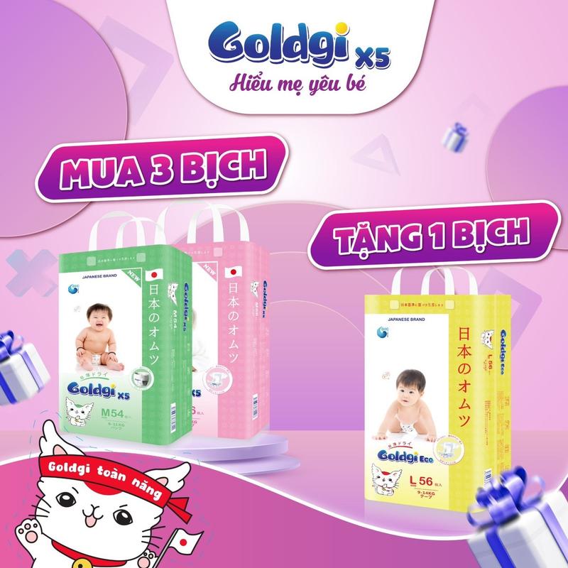 (Mua 3 tặng 1) Mua 3 bịch bỉm goldgi x5 tặng 1 bịch bỉm goldgi eco Cho Bé