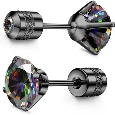 Orecchini Cerchio Da Uomo Donna Nero Acciaio Orec3 N Bis - Foto 4