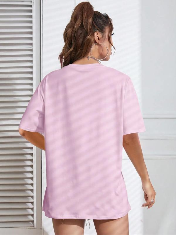 Women's Sun Print Drop Shoulder Tee, Casual Half Sleeve Round Neck T-Shirt for Daily Wear, Ladies Clothes for All Seasons, Summer Clothes 1