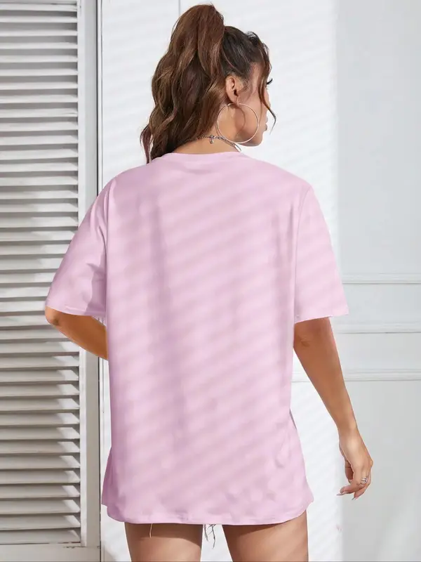 Women's Sun Print Drop Shoulder Tee, Casual Half Sleeve Round Neck T-Shirt for Daily Wear, Ladies Clothes for All Seasons, Summer Clothes 1