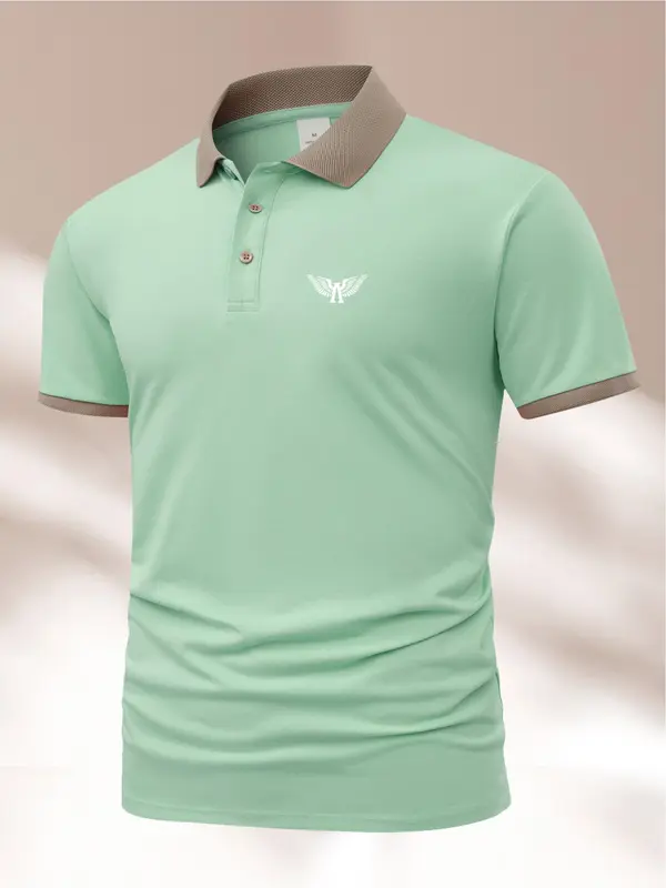 Men's Wing Print Polo Shirt, Regular Fit Casual Short Sleeve Collared Top for Summer, Fashion Men's Clothes for Daily Wear 4